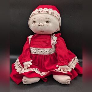 Jan Shackelford "London Is Calling" Victoria OOAK Cloth Doll 2021, Red Dress Hat